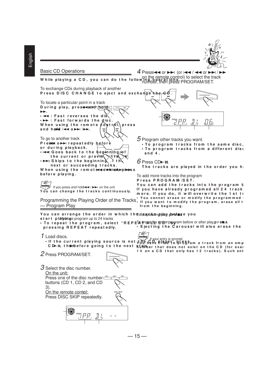 JVC CA-MXJ150R manual Basic CD Operations, Program Play 