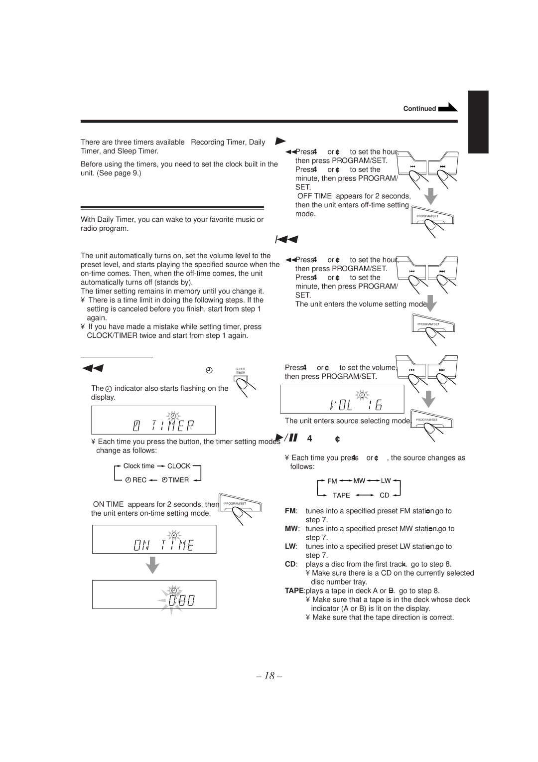 JVC CA-MXJ150R manual Using the Timers, Using Daily Timer 