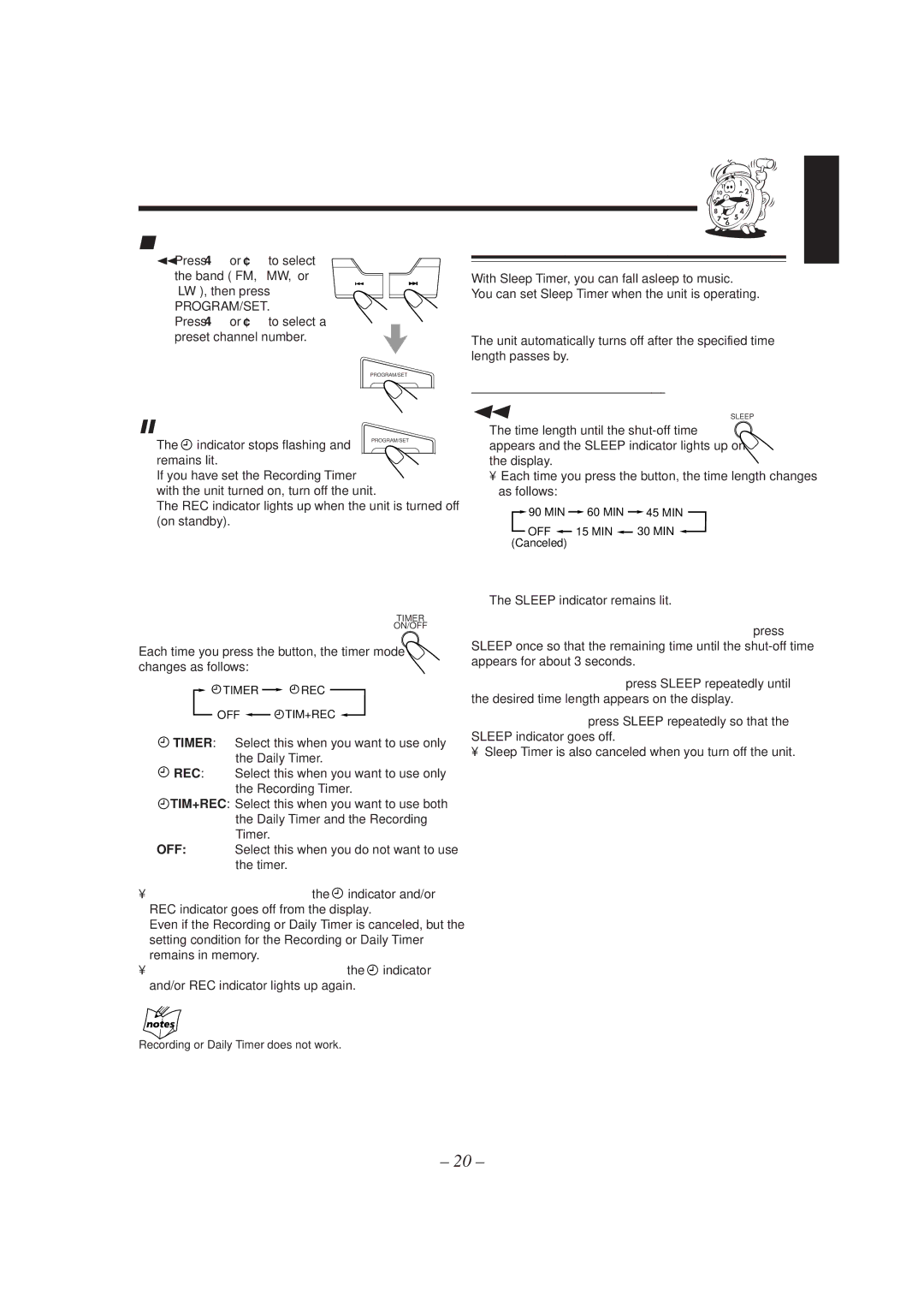 JVC CA-MXJ150R manual Using Sleep Timer, Select the preset station, Press Timer ON/OFF on the remote Timer 