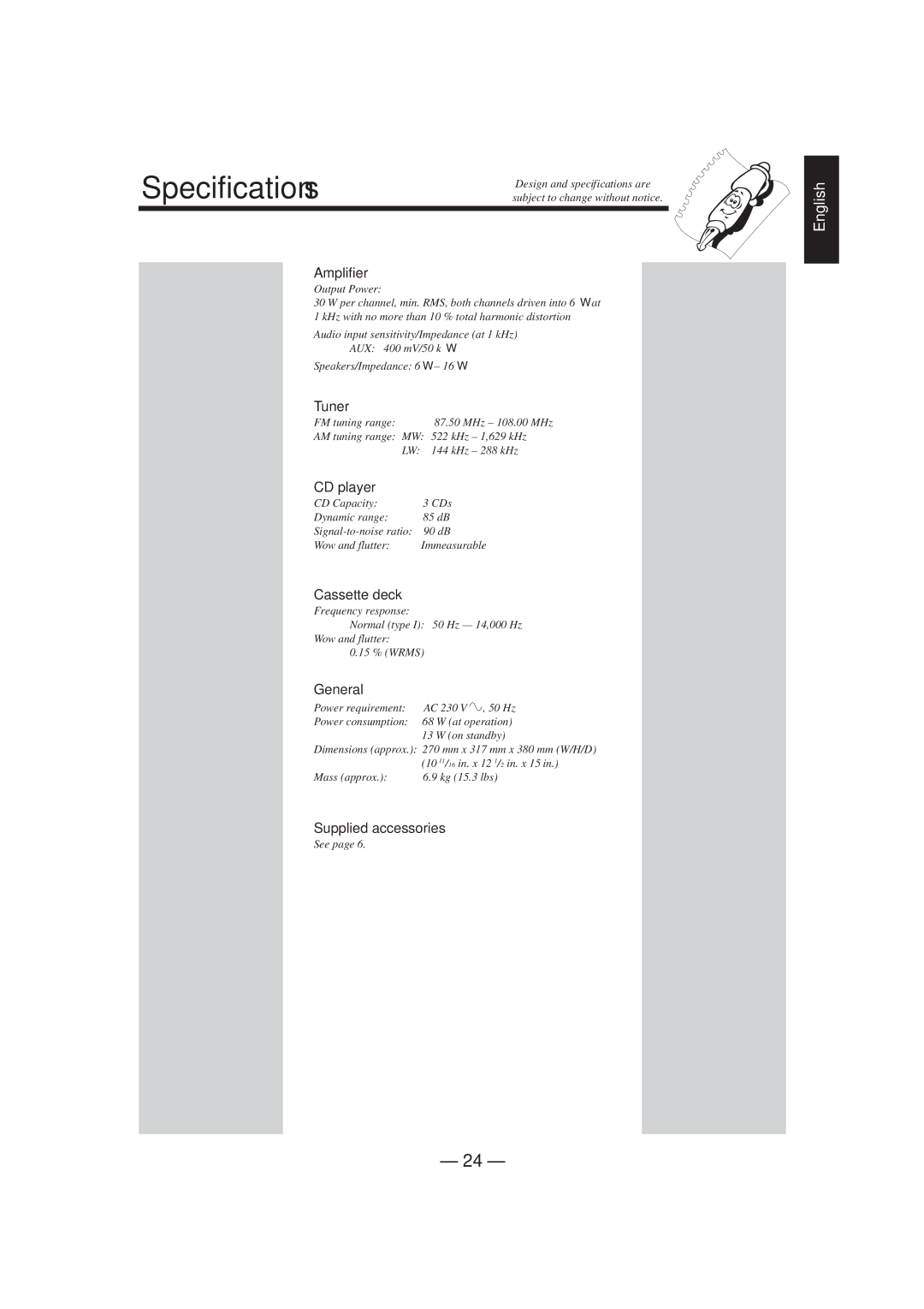 JVC CA-MXJ150R manual Specifications 