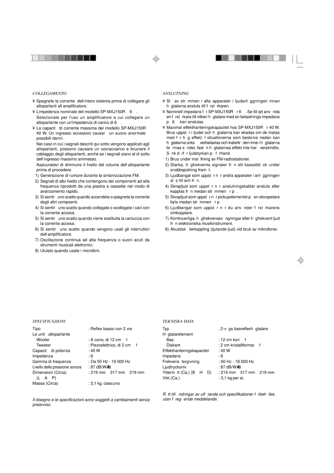 JVC CA-MXJ150R manual Collegamento 