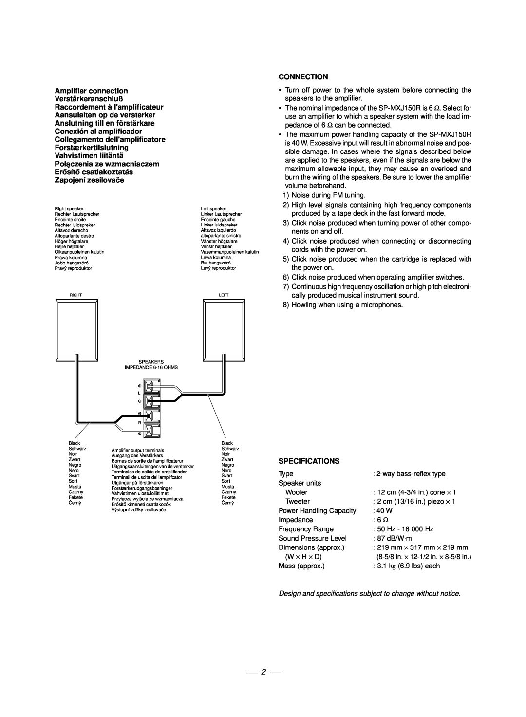 JVC CA-MXJ150R manual Połączenia ze wzmacniaczem Erősítő csatlakoztatás, Zapojení zesilovače, Raccordement à lamplificateur 