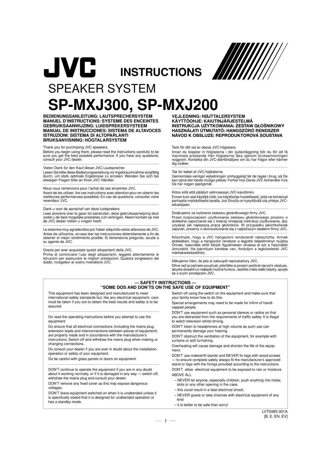 JVC CA-MXJ300, CA-MXJ200 manual SP-MXJ300, SP-MXJ200 