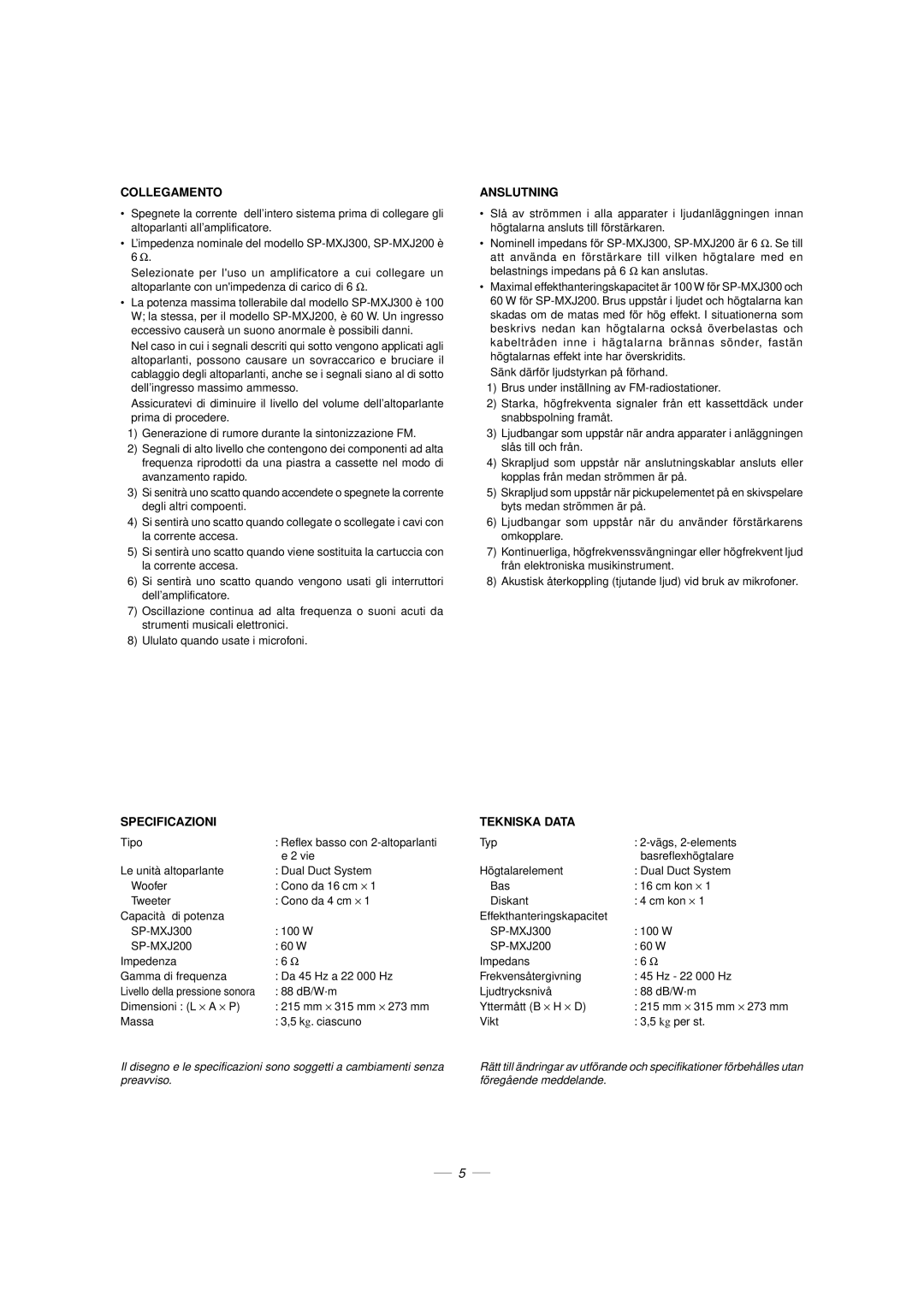 JVC CA-MXJ300, CA-MXJ200 manual Collegamento 