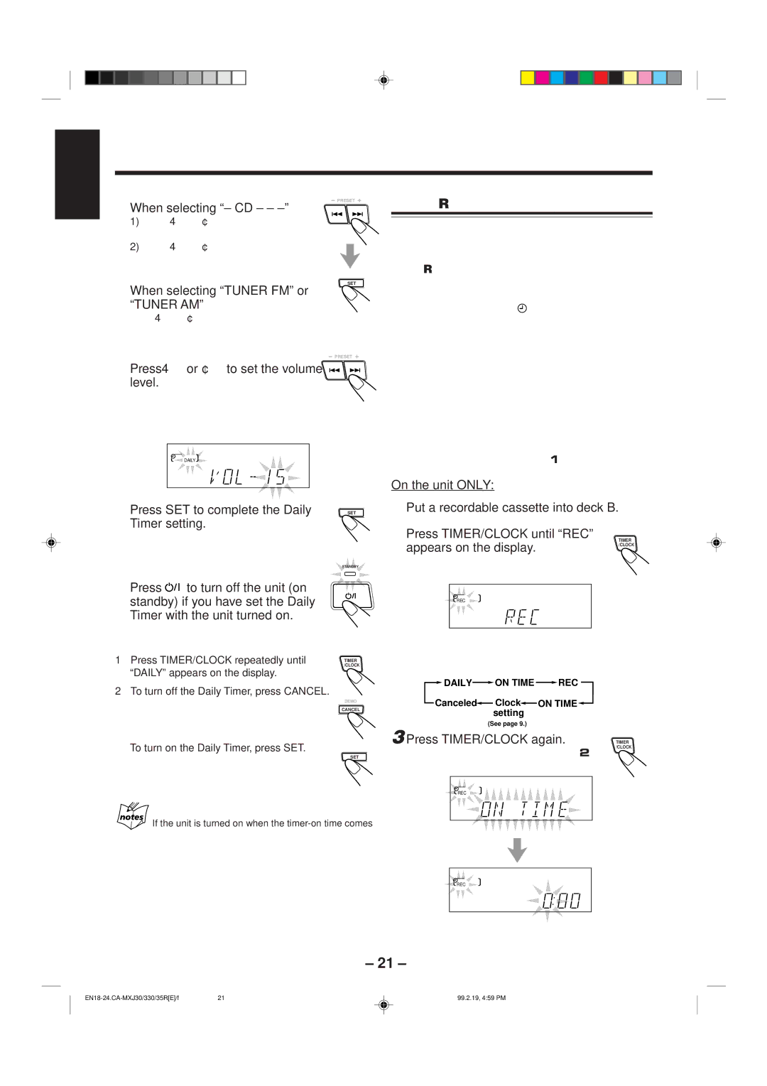 JVC CA-MXJ35R, CA-MXJ30, CA-MXJ330 manual Using Recording Timer 