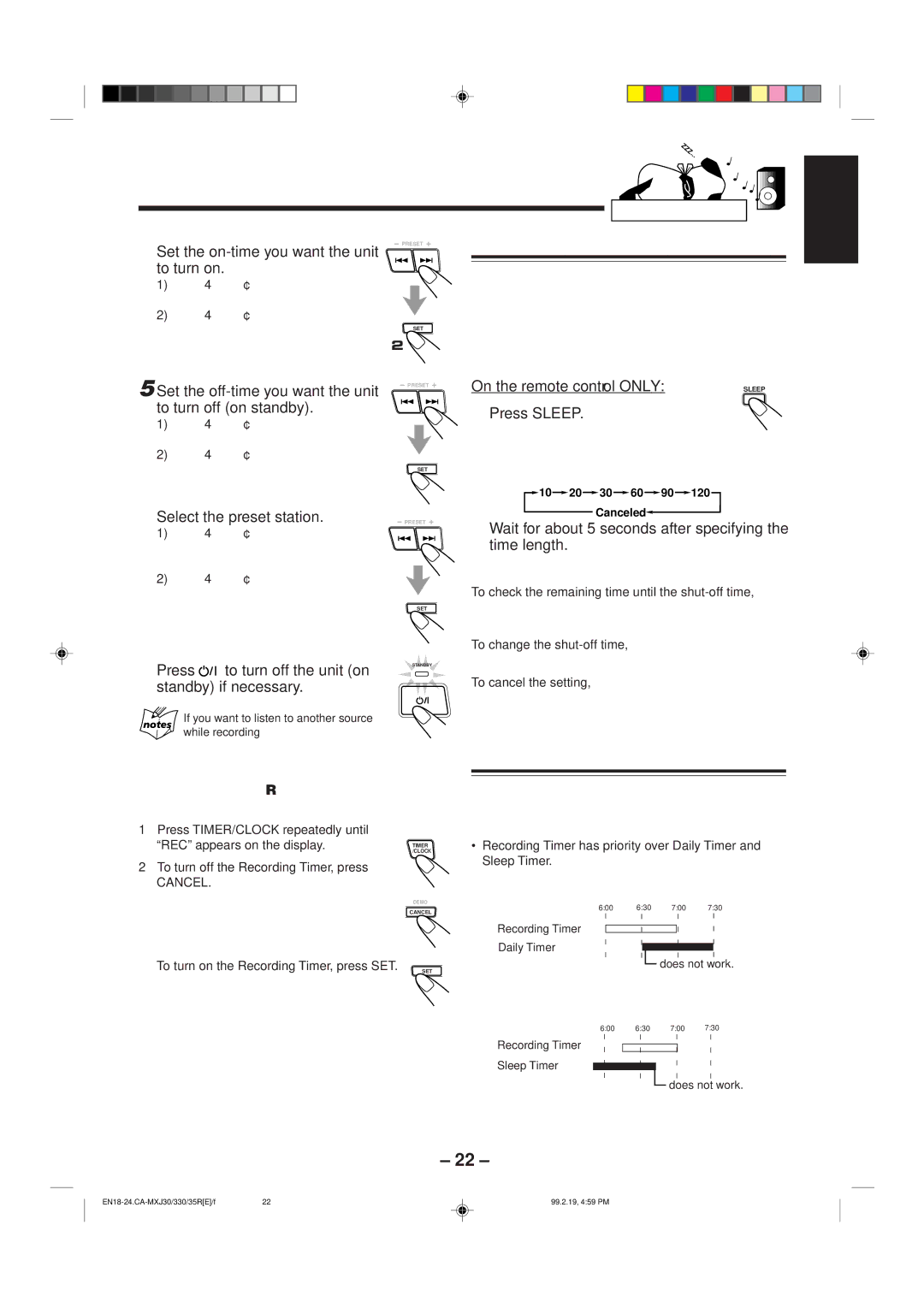 JVC CA-MXJ30, CA-MXJ330, CA-MXJ35R manual Using Sleep Timer, Timer Priority 