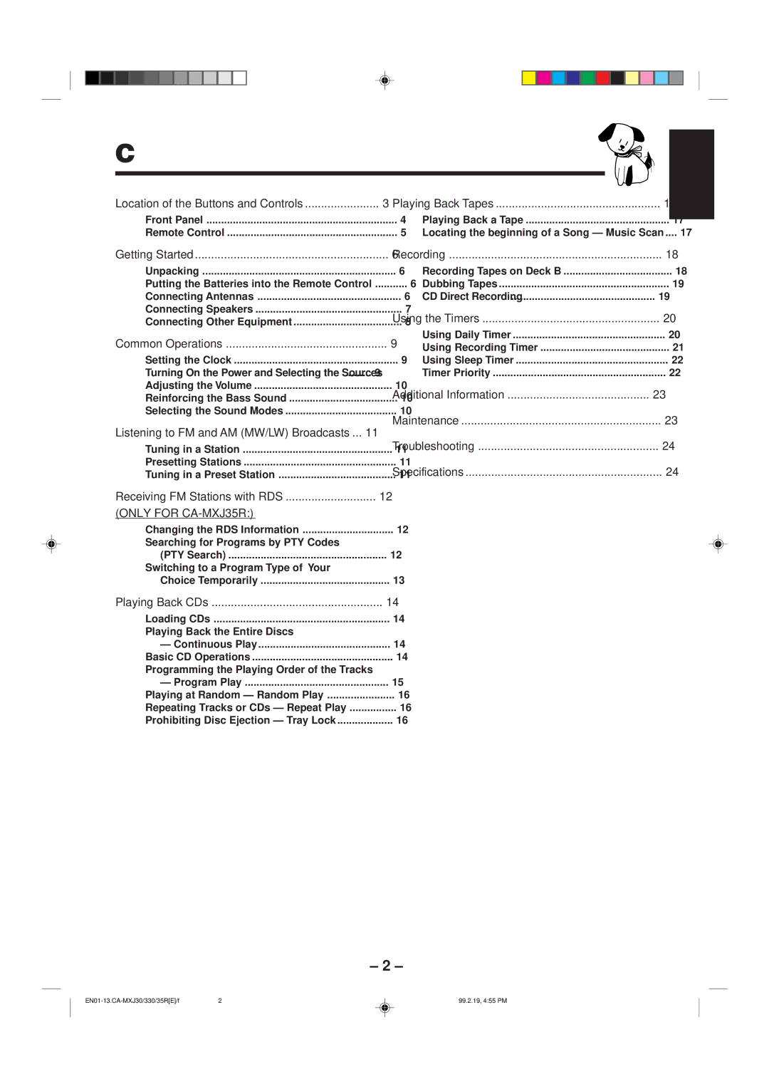 JVC CA-MXJ330, CA-MXJ30, CA-MXJ35R manual Contents 