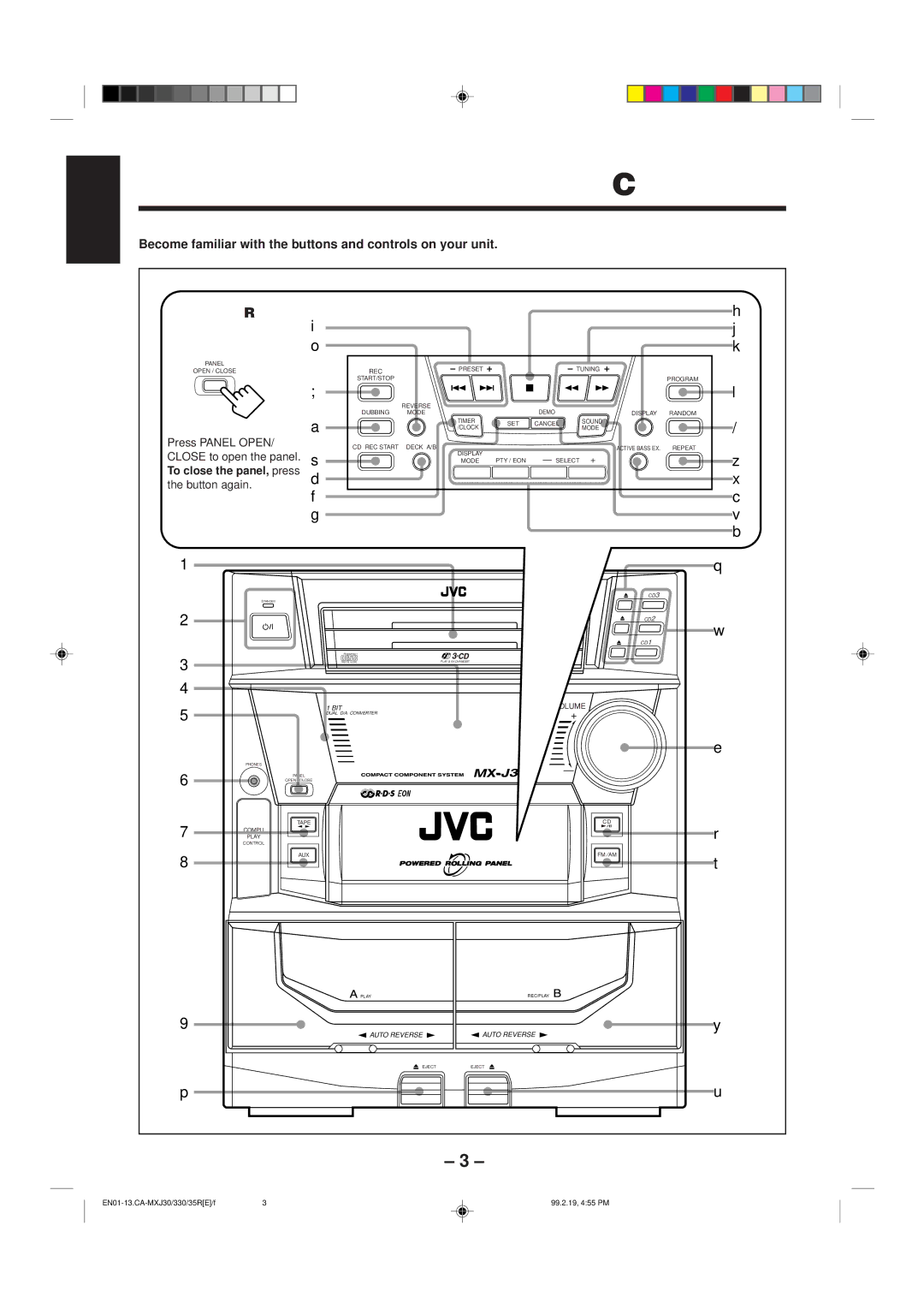 JVC CA-MXJ35R, CA-MXJ30, CA-MXJ330 manual Location of the Buttons and Controls, Powered Rolling Panel 