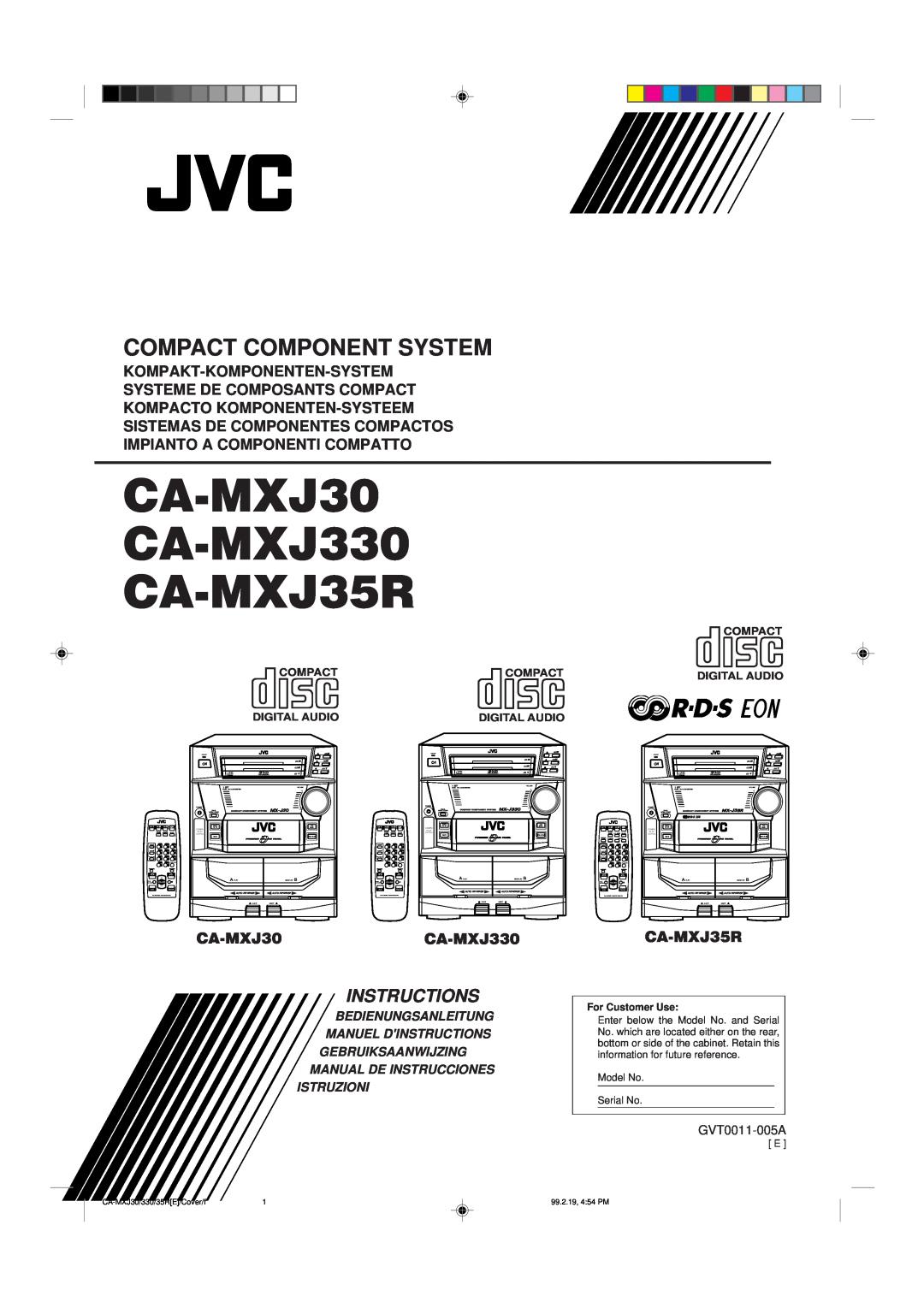JVC CA-MXJ330 manual Kompakt-Komponenten-System Systeme De Composants Compact, Impianto A Componenti Compatto, CA-MXJ30 