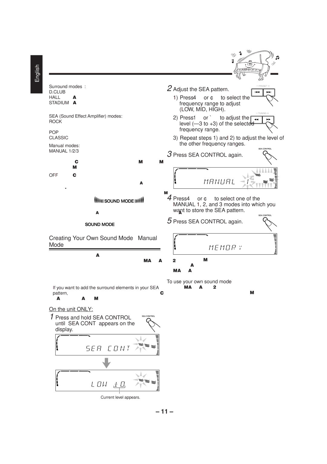 JVC CA-MXJ500 manual Creating Your Own Sound Mode Manual Mode, To use your own sound mode, Surround modes 