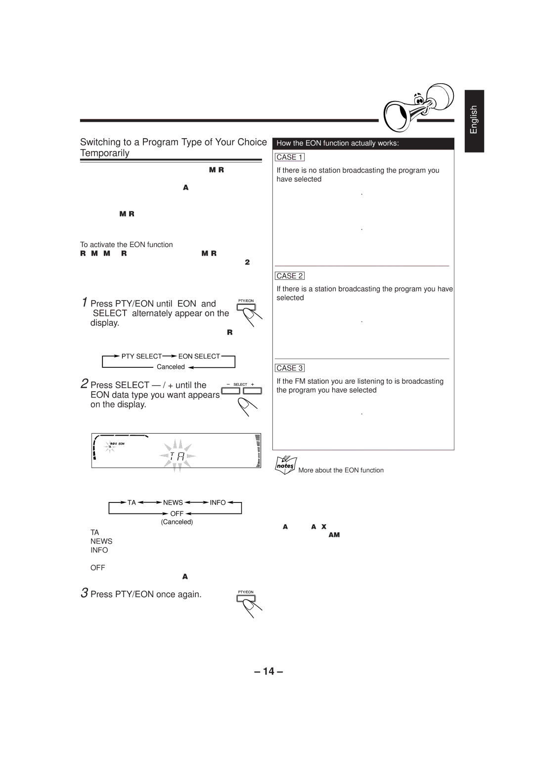 JVC CA-MXJ500 manual Switching to a Program Type of Your Choice Temporarily, To activate the EON function 