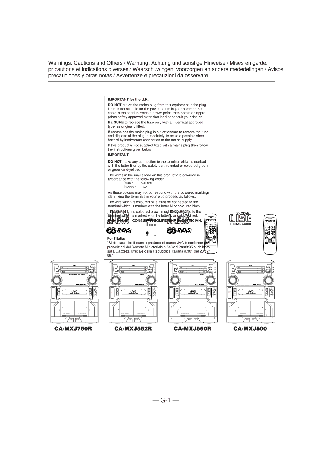 JVC CA-MXJ500 manual If in Doubt Consult a Competent Electrician 