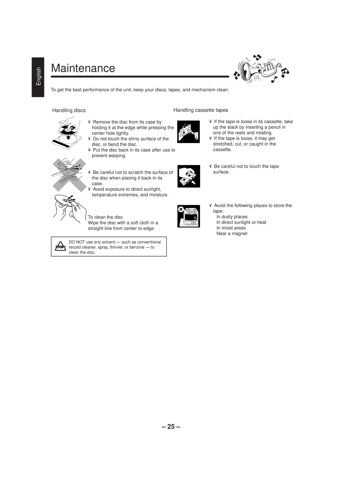 JVC CA-MXJ500 manual Maintenance, Handling discs, To clean the disc 