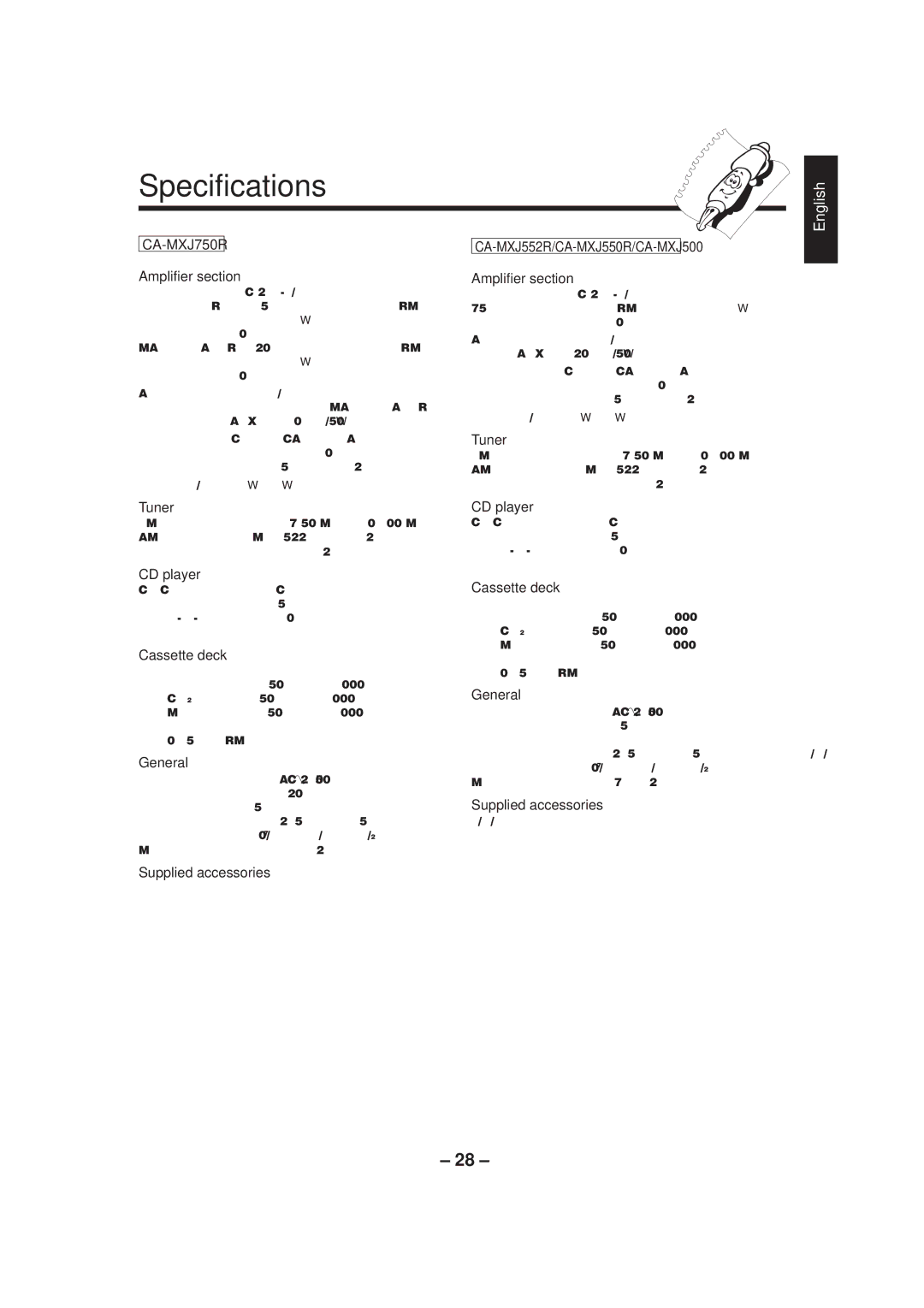 JVC CA-MXJ500 manual Specifications 