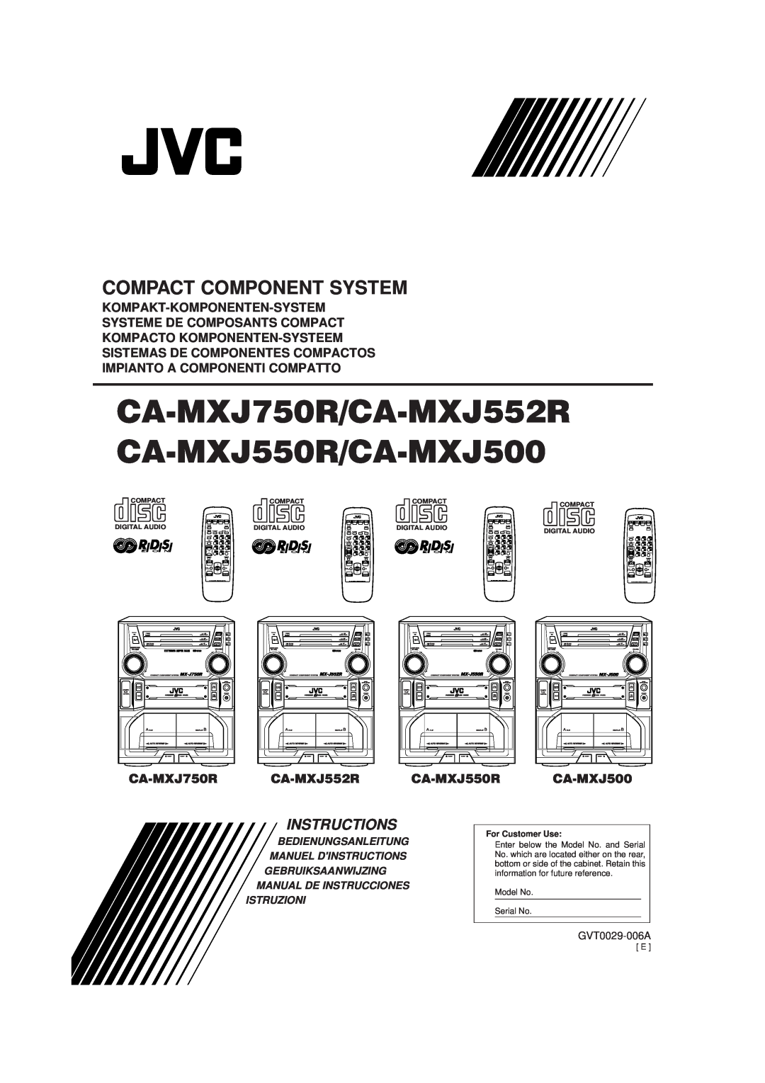 JVC CA-MXJ500 manual Kompakt-Komponenten-System, Systeme De Composants Compact, Kompacto Komponenten-Systeem, CA-MXJ750R 