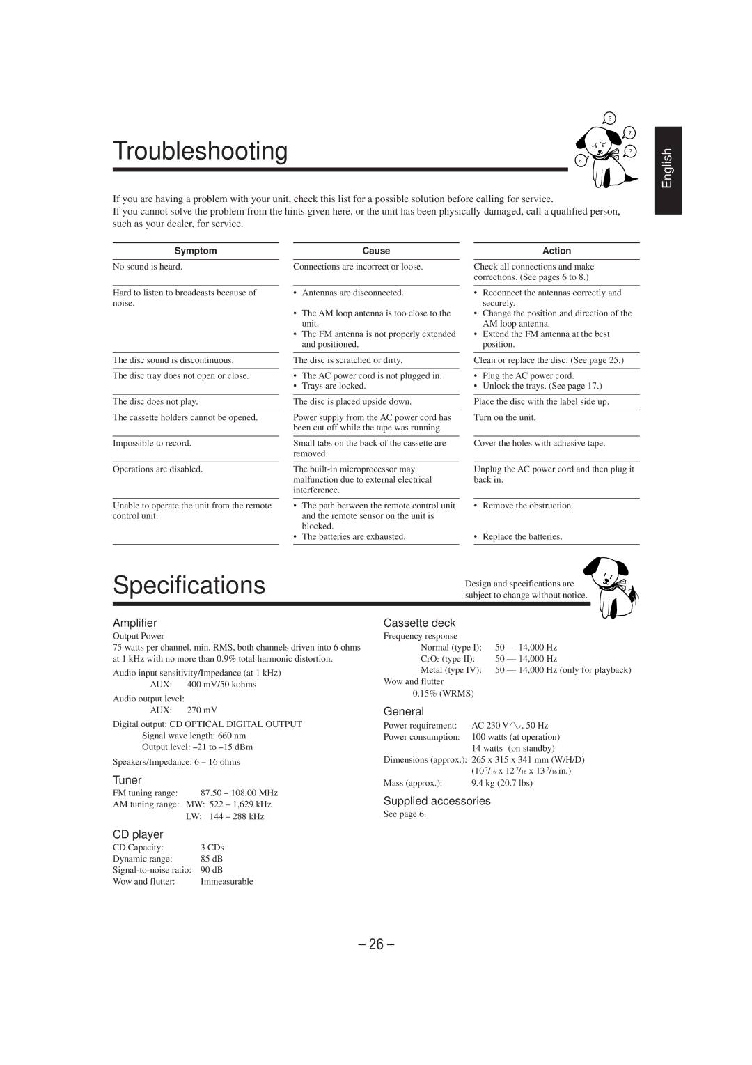 JVC CA-MXJ55R, CA-MXJ530R manual Troubleshooting 