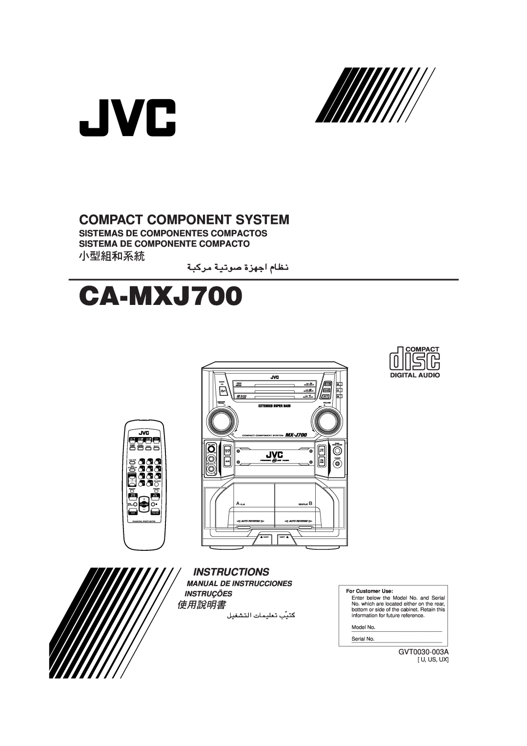 JVC GVT0030-003A manual CA-MXJ700, Compact Component System, Instructions, Manual De Instrucciones Instruções, Fade Muting 