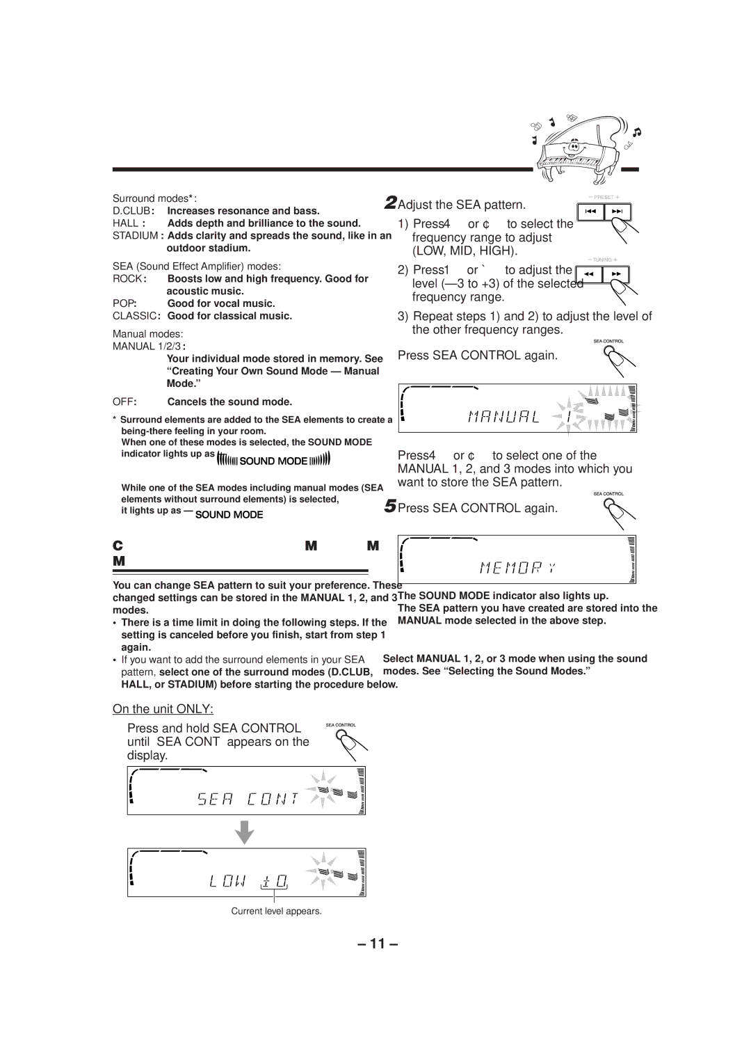 JVC CA-MXJ550R, CA-MXJ750R, CA-MXJ552R Creating Your Own Sound Mode Manual Mode, To use your own sound mode, Surround modes 