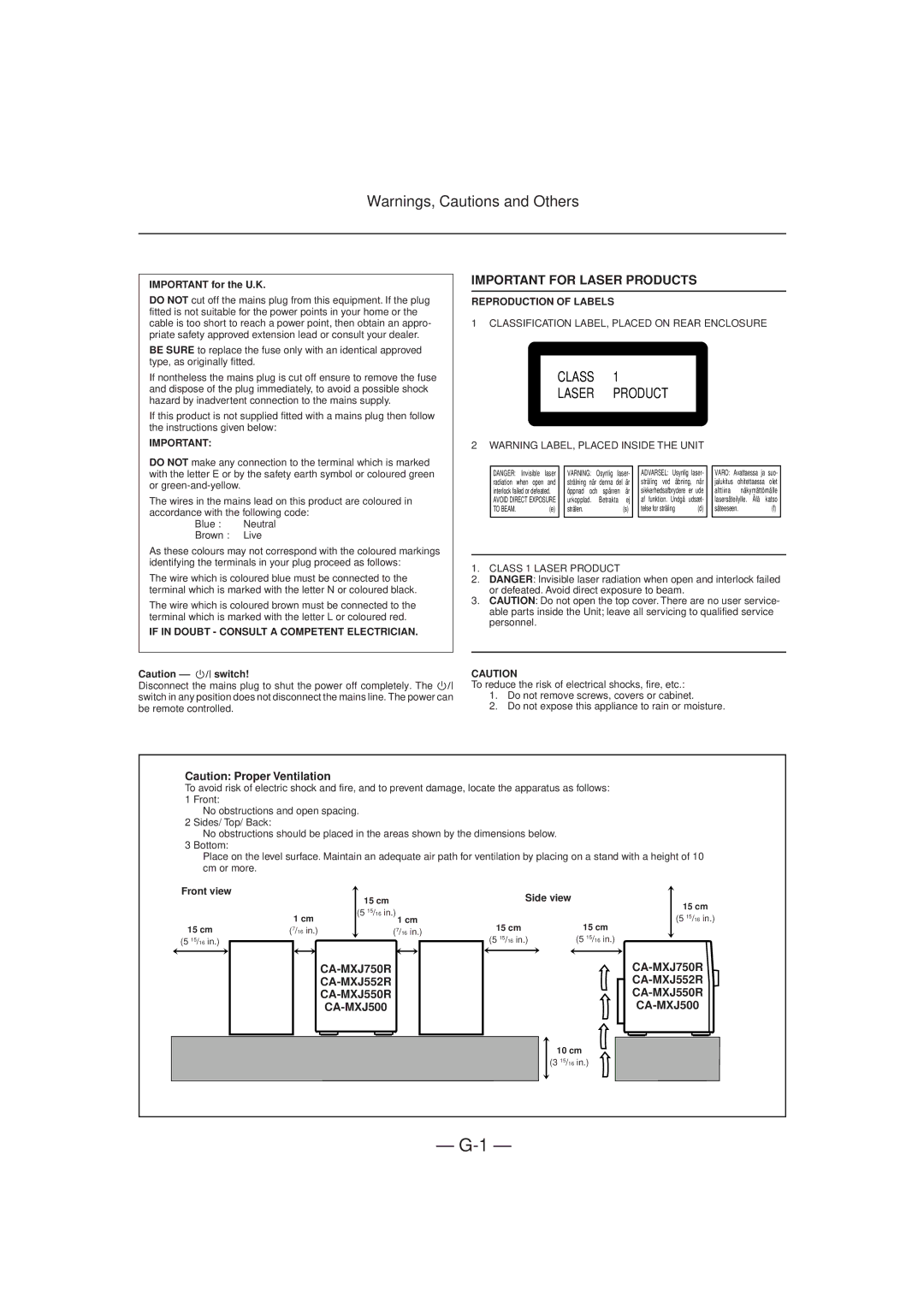 JVC CA-MXJ550R, CA-MXJ750R, CA-MXJ552R, CA-MXJ50 manual Class Laser Product 