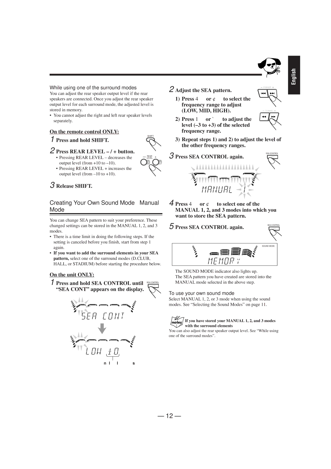 JVC CA-MXJ75R manual Creating Your Own Sound Mode Manual Mode 