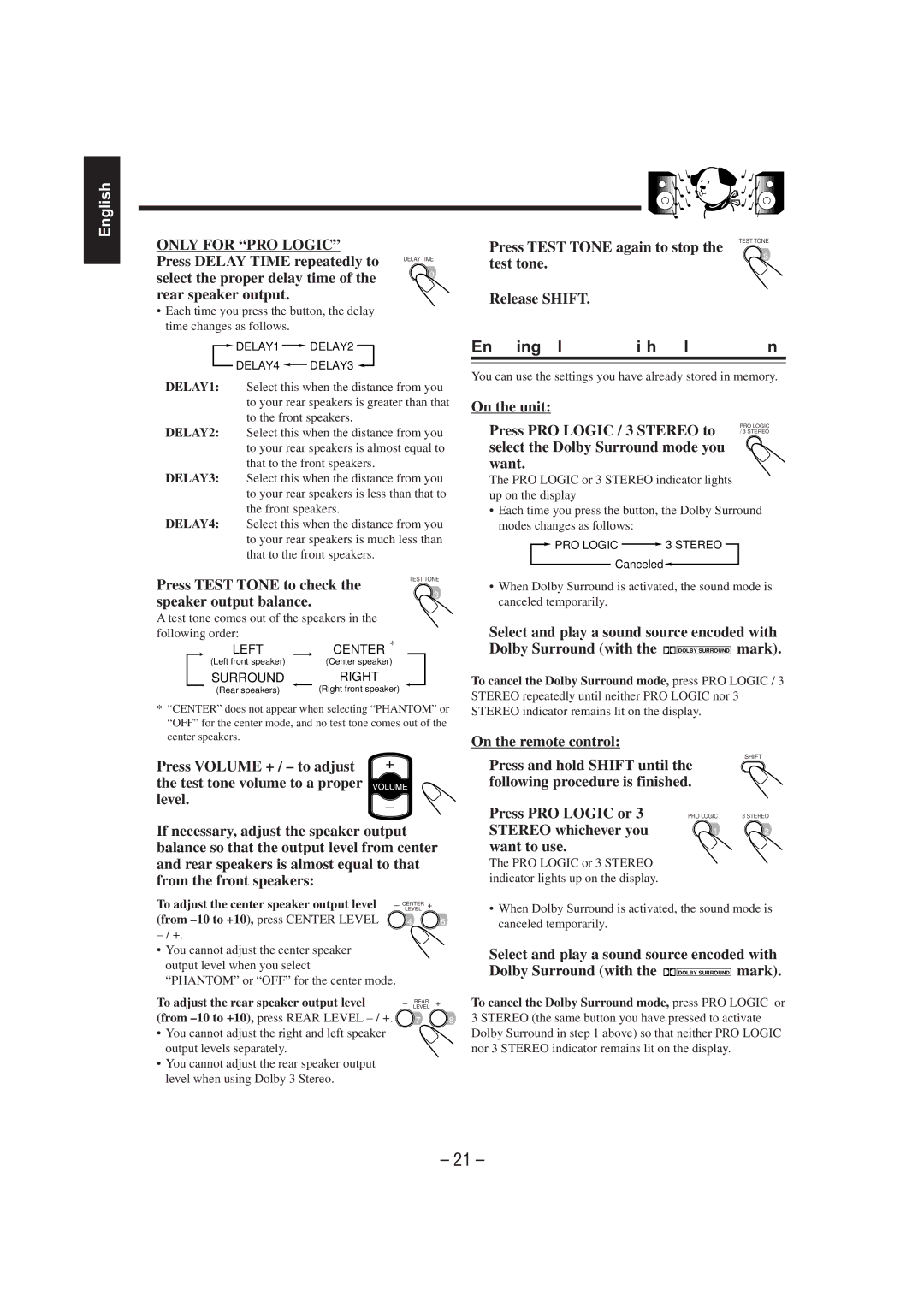 JVC CA-MXJ75R manual Enjoying Playback with Dolby Surround 