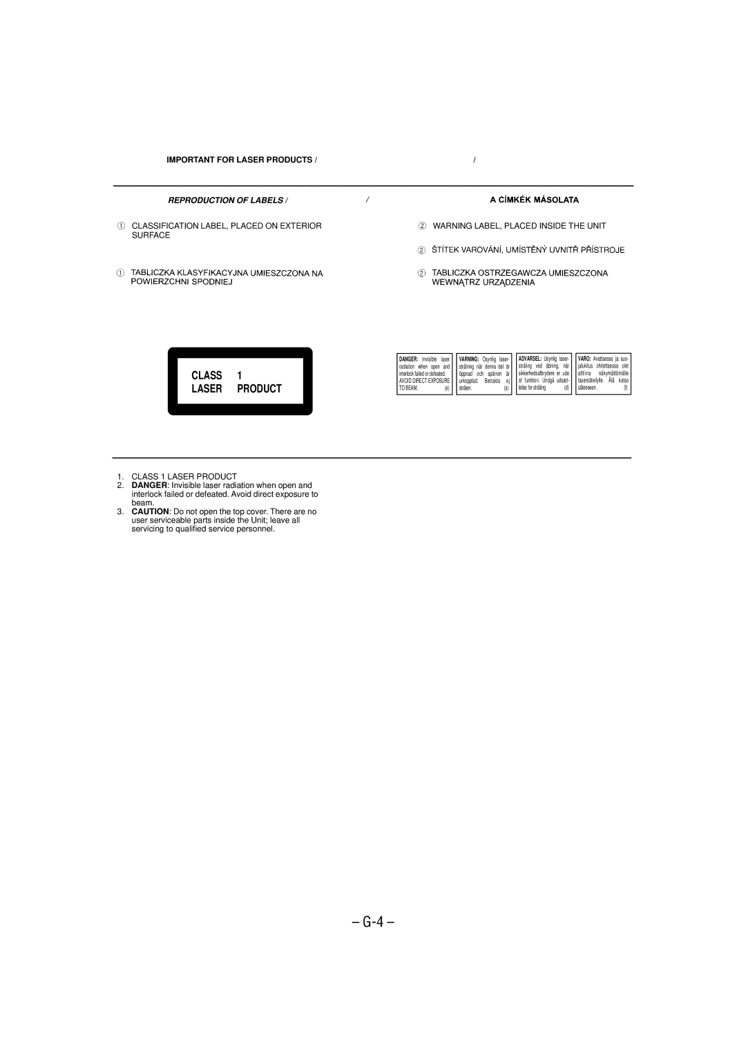 JVC CA-MXJ75R manual Class Laser Product 