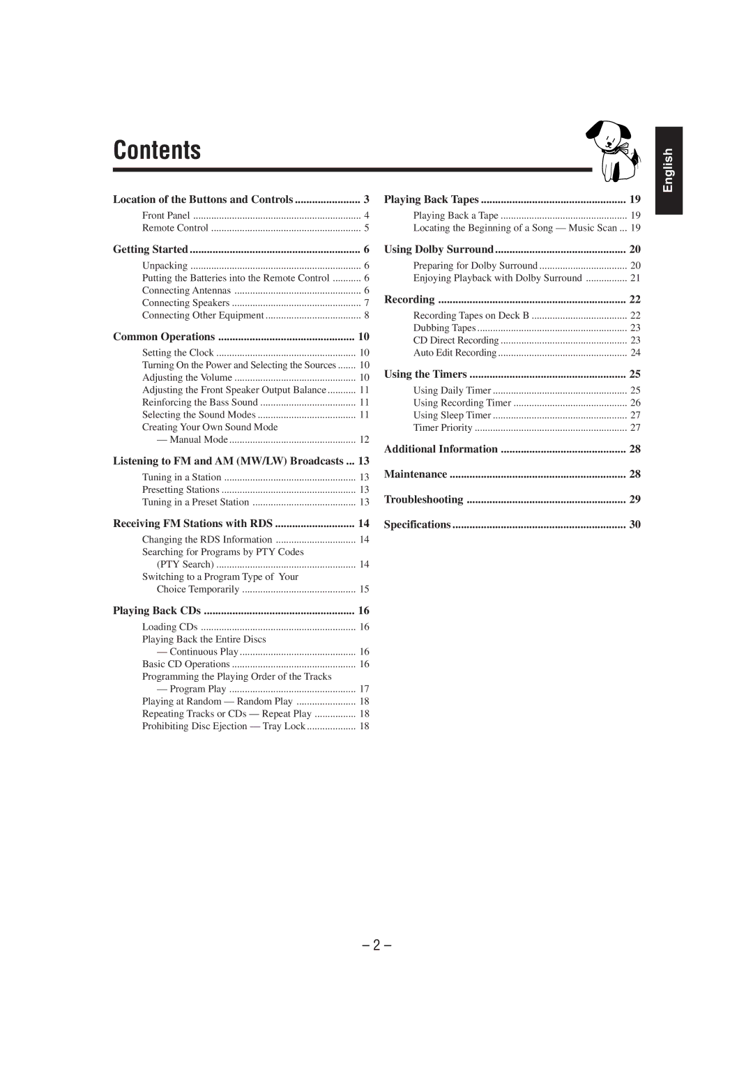 JVC CA-MXJ75R manual Contents 