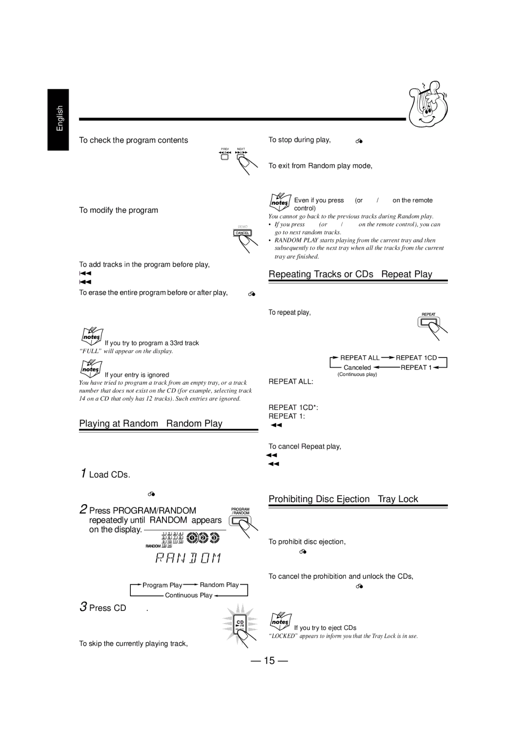 JVC CA-MXJ770V Repeating Tracks or CDs Repeat Play, Prohibiting Disc Ejection Tray Lock, To check the program contents 