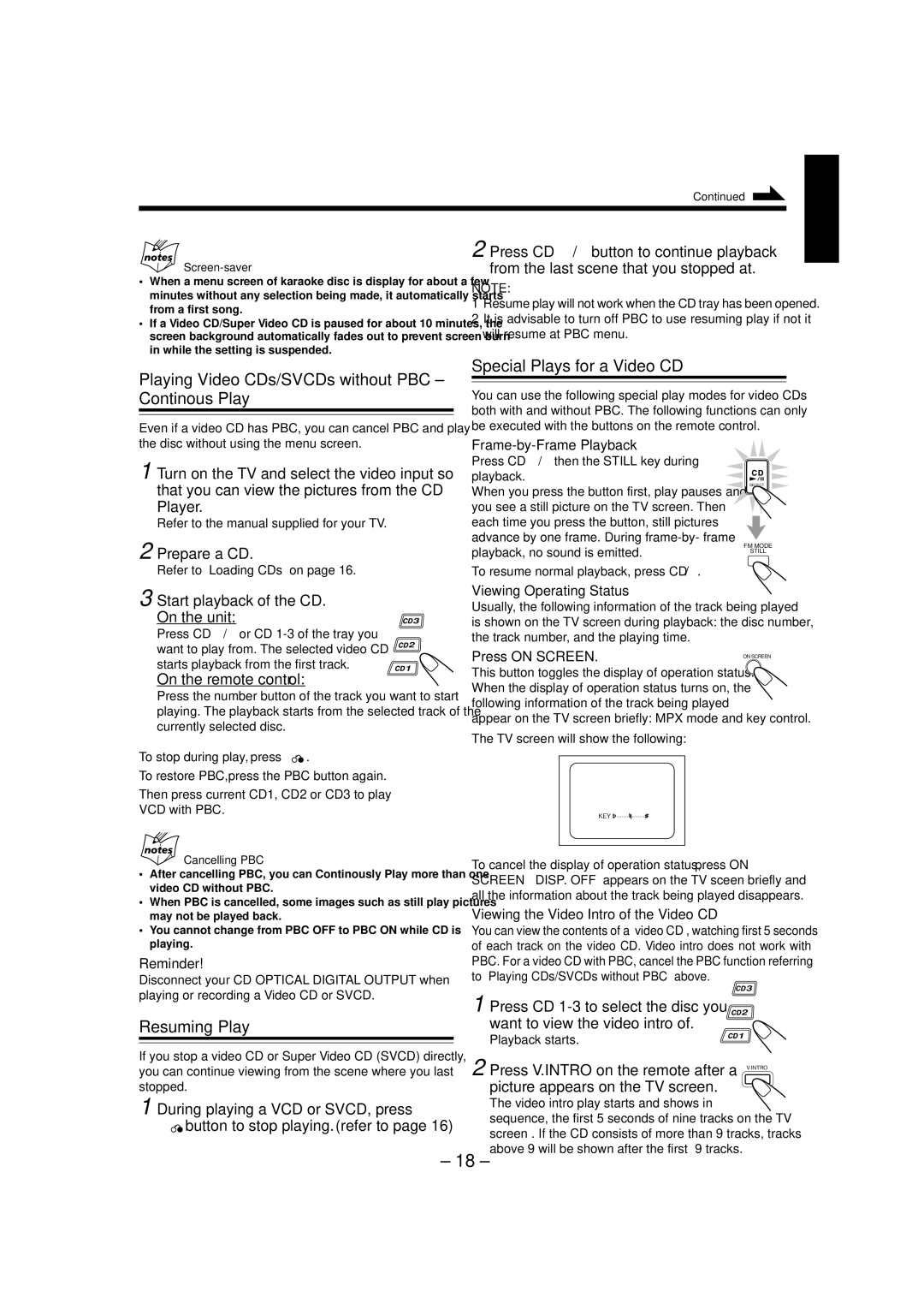 JVC CA-MXJ880V, CA-MXJ770V manual Special Plays for a Video CD, Resuming Play 