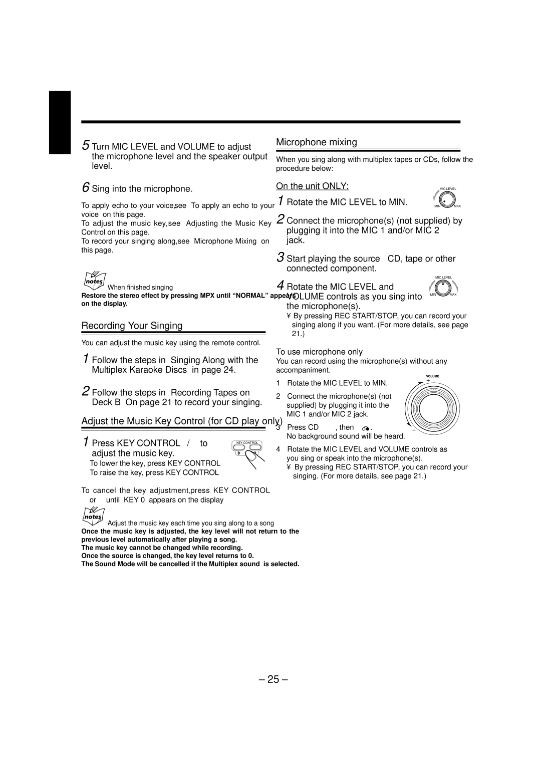 JVC CA-MXJ770V, CA-MXJ880V manual Recording Your Singing, Microphone mixing 