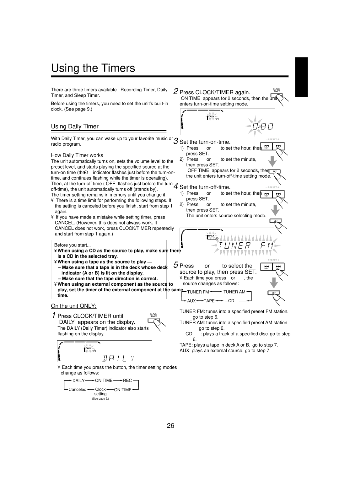 JVC CA-MXJ880V, CA-MXJ770V manual Using the Timers, Using Daily Timer 