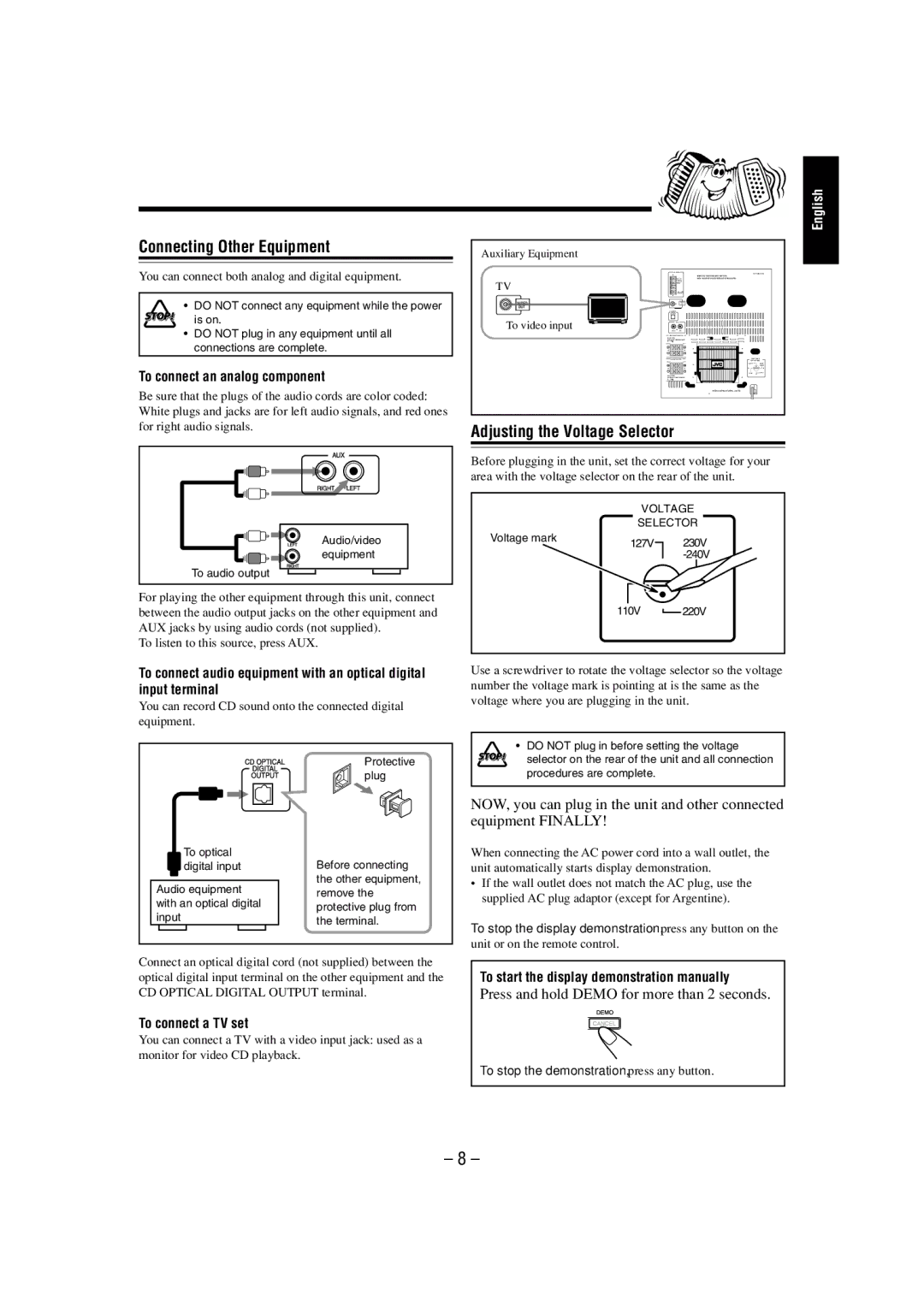 JVC CA-MXJ880V, CA-MXJ770V manual Connecting Other Equipment, Adjusting the Voltage Selector, To connect an analog component 