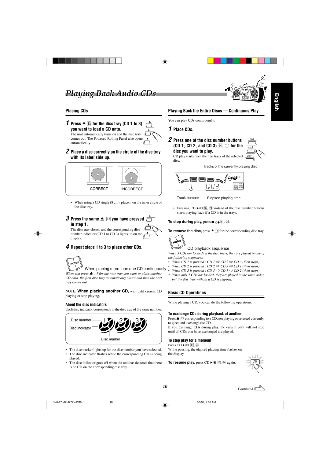 JVC CA-MXJ787V, CA-MXJ777V manual Playing Back Audio CDs 