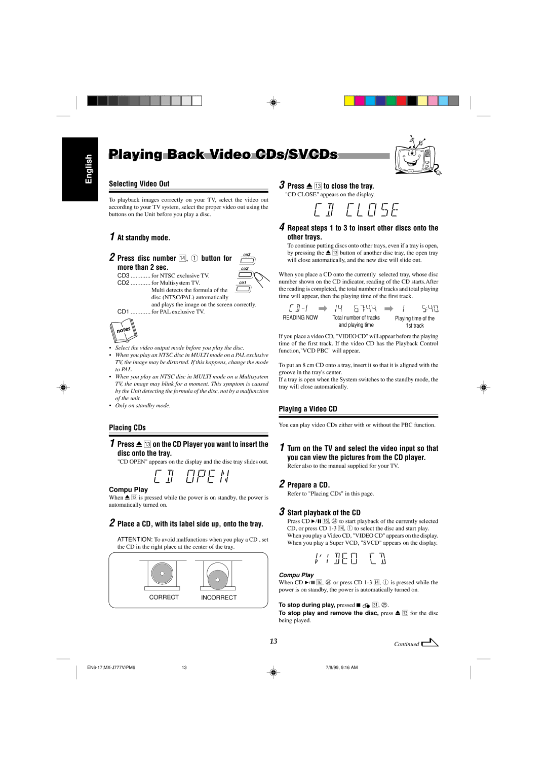 JVC CA-MXJ777V, CA-MXJ787V manual Playing Back Video CDs/SVCDs 