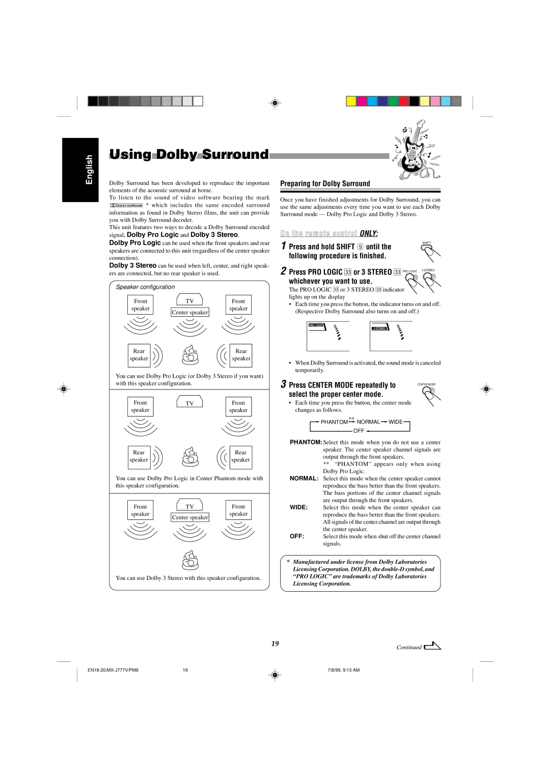 JVC CA-MXJ777V, CA-MXJ787V manual Using Dolby Surround 