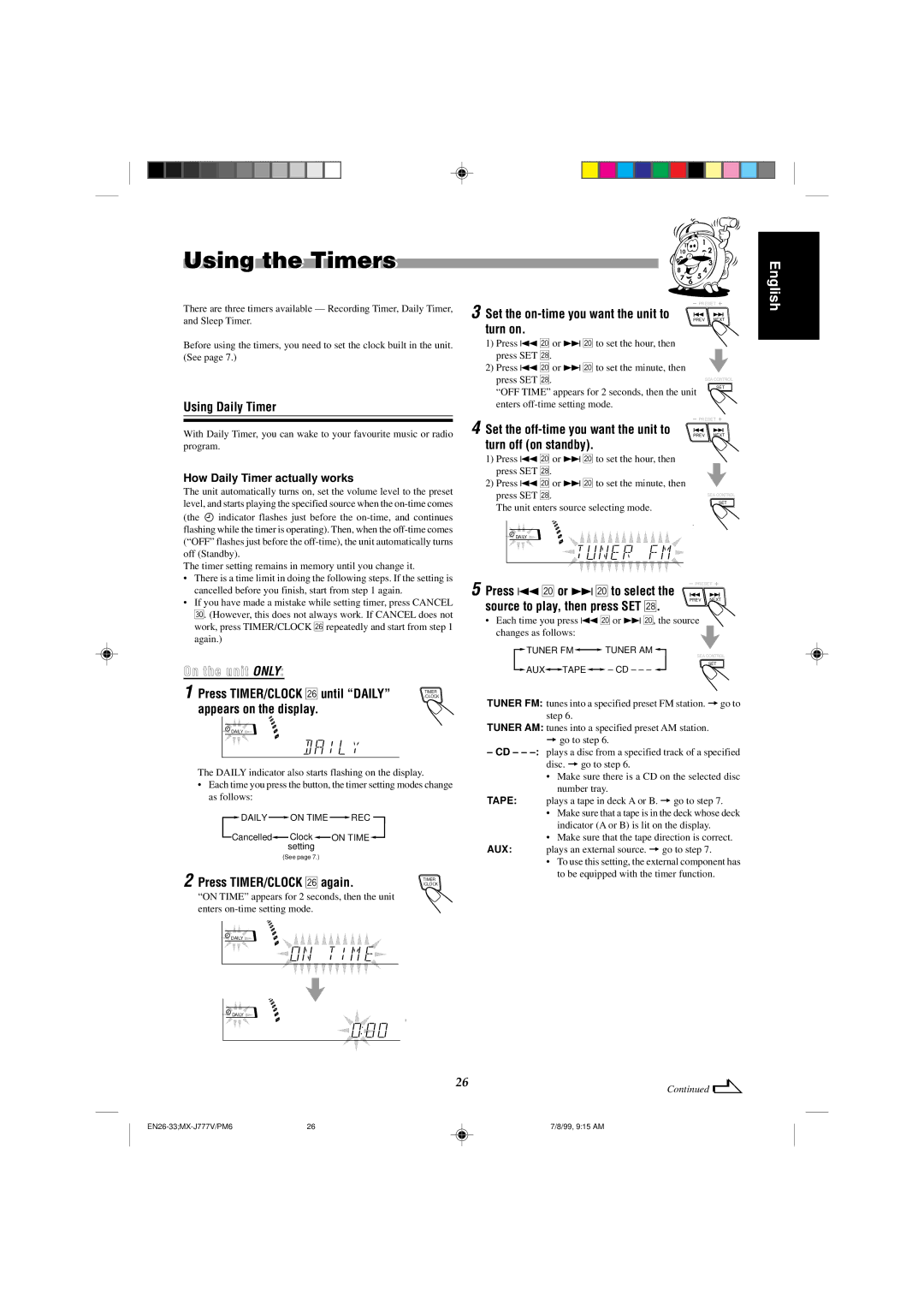 JVC CA-MXJ787V, CA-MXJ777V manual Using the Timers 