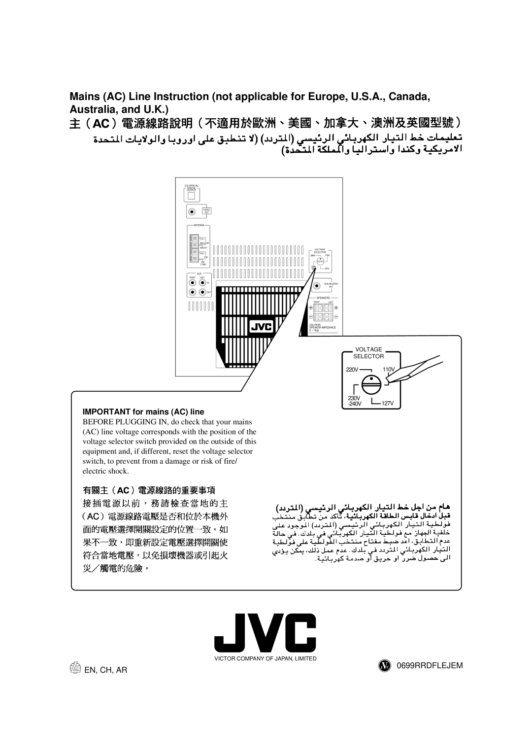 JVC CA-MXJ787V, CA-MXJ777V manual Important for mains AC line 