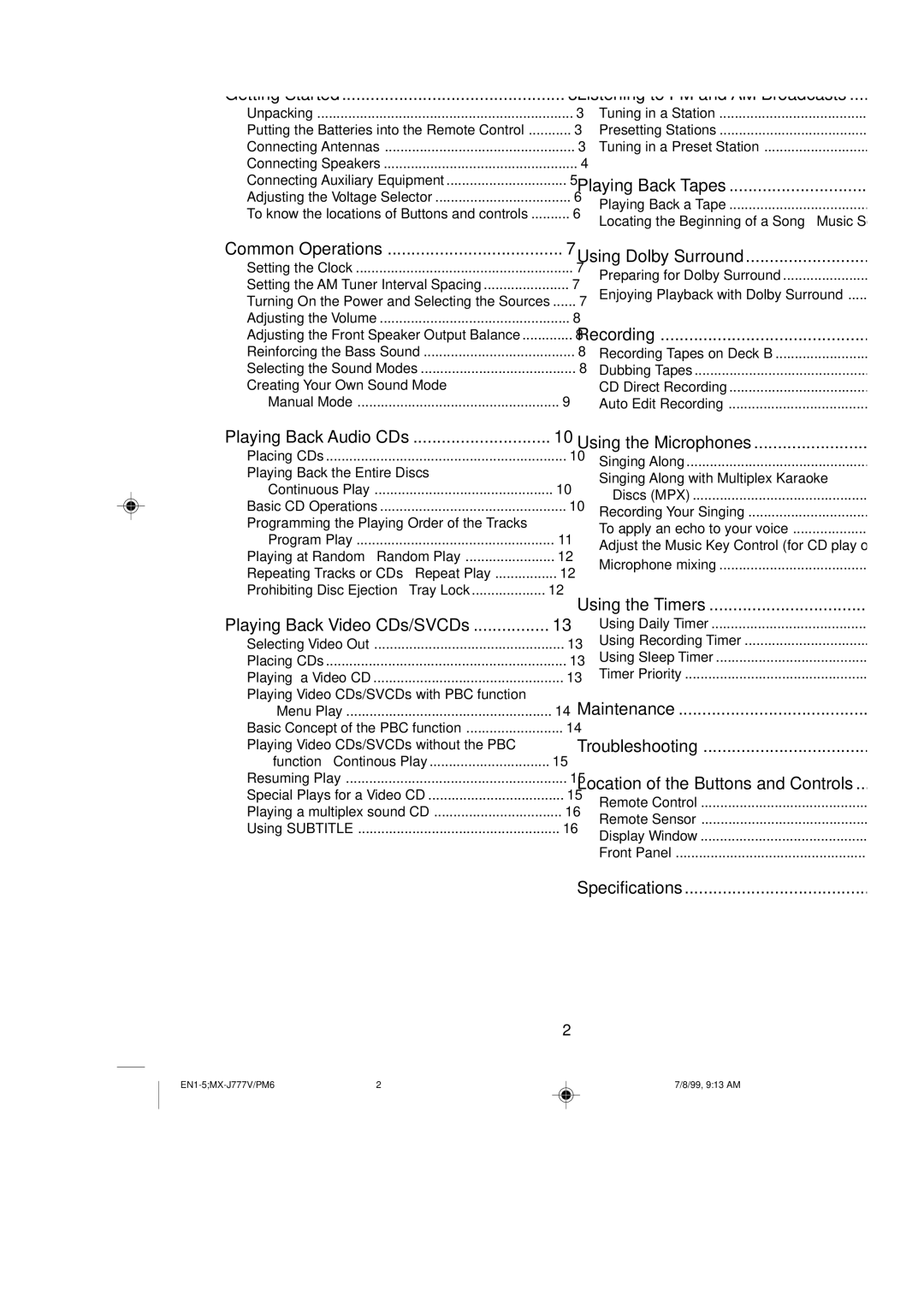 JVC CA-MXJ787V, CA-MXJ777V manual Table of Contents 