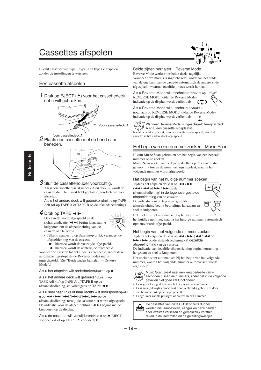 JVC CA-MXJ850R manual Cassettes afspelen, Een cassette afspelen 