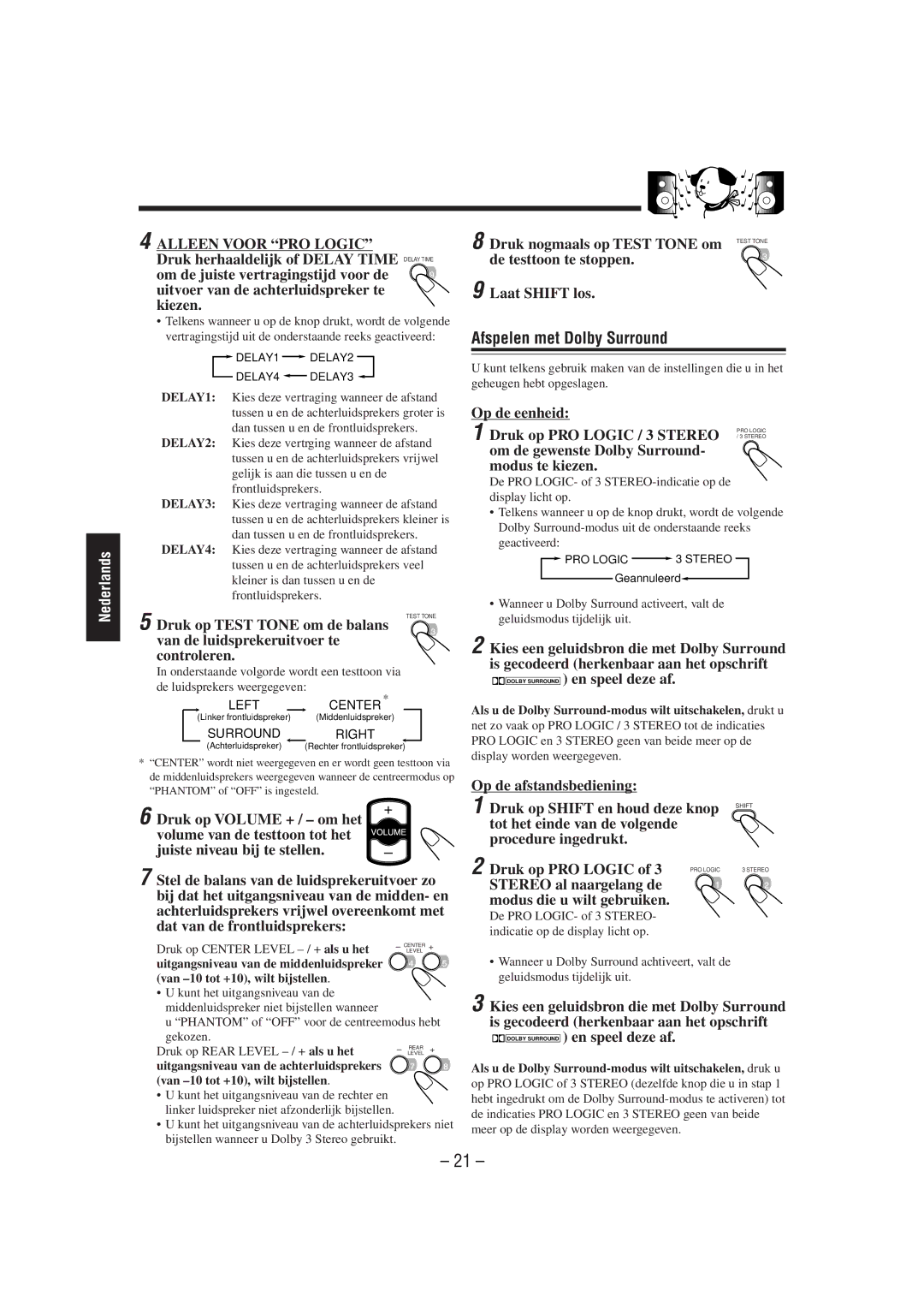 JVC CA-MXJ850R manual Afspelen met Dolby Surround 