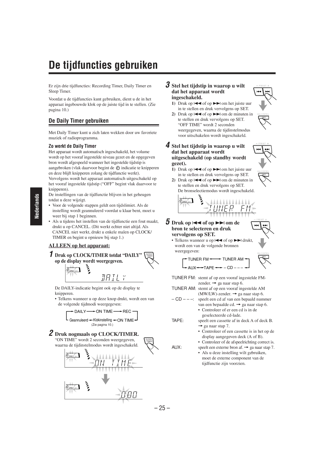 JVC CA-MXJ850R manual De tijdfuncties gebruiken, De Daily Timer gebruiken 