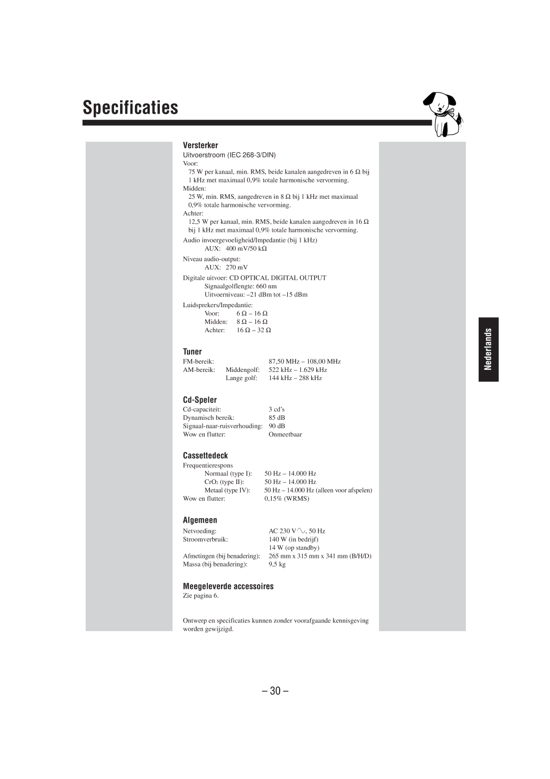 JVC CA-MXJ850R manual Specificaties 