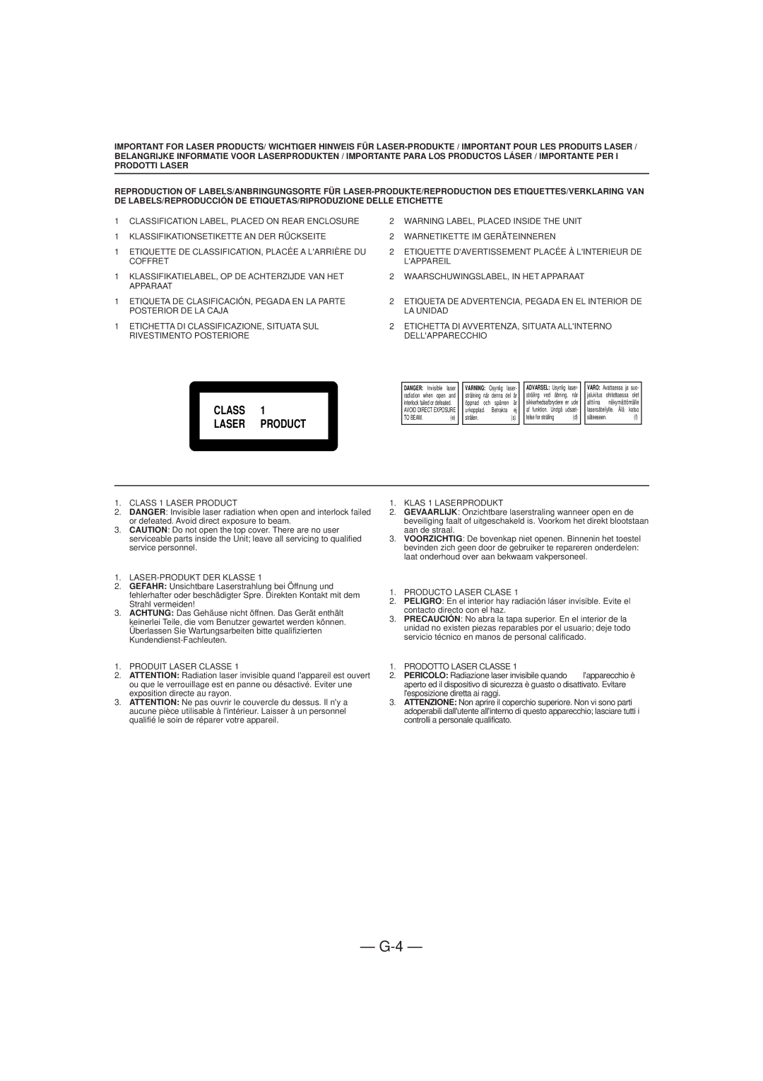 JVC CA-MXJ850R manual Class Laser Product 