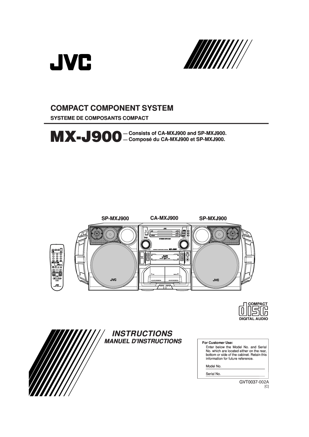 JVC CA-MXJ900 manual Compact Component System, Instructions, Manual De Instrucciones Instruções, GVT0037-003A 