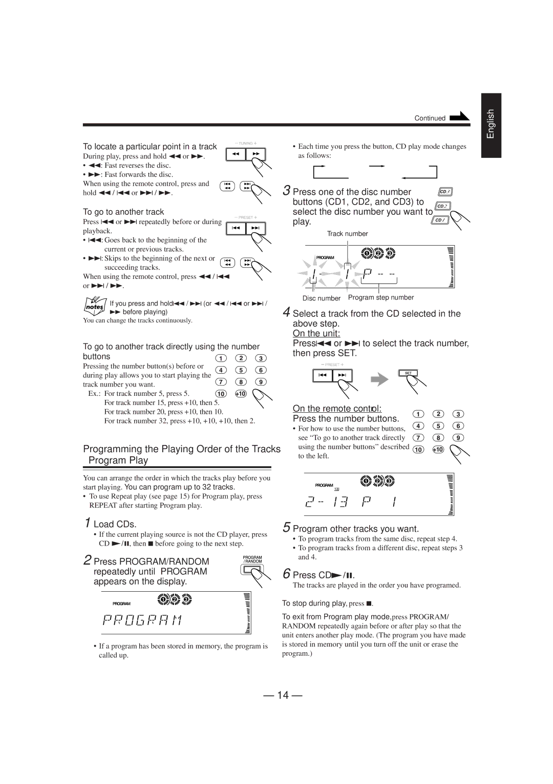 JVC CA-MXJ900 manual Program Play, Program other tracks you want, Press CD £·8, To locate a particular point in a track 