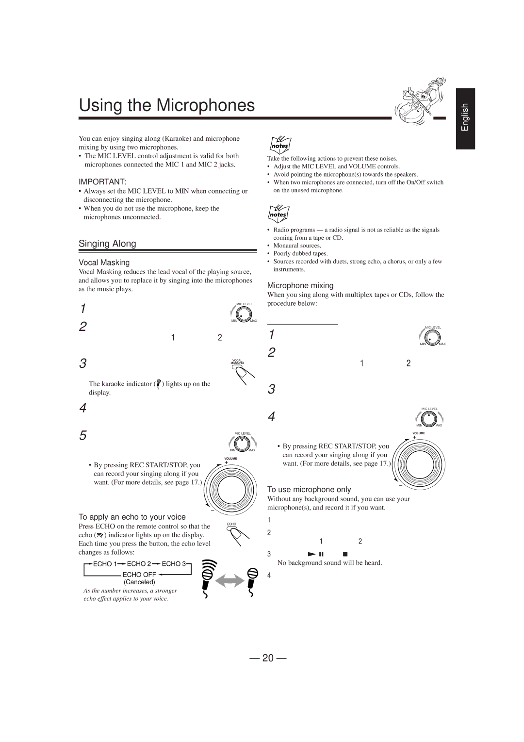 JVC CA-MXJ900 manual Using the Microphones, Singing Along 