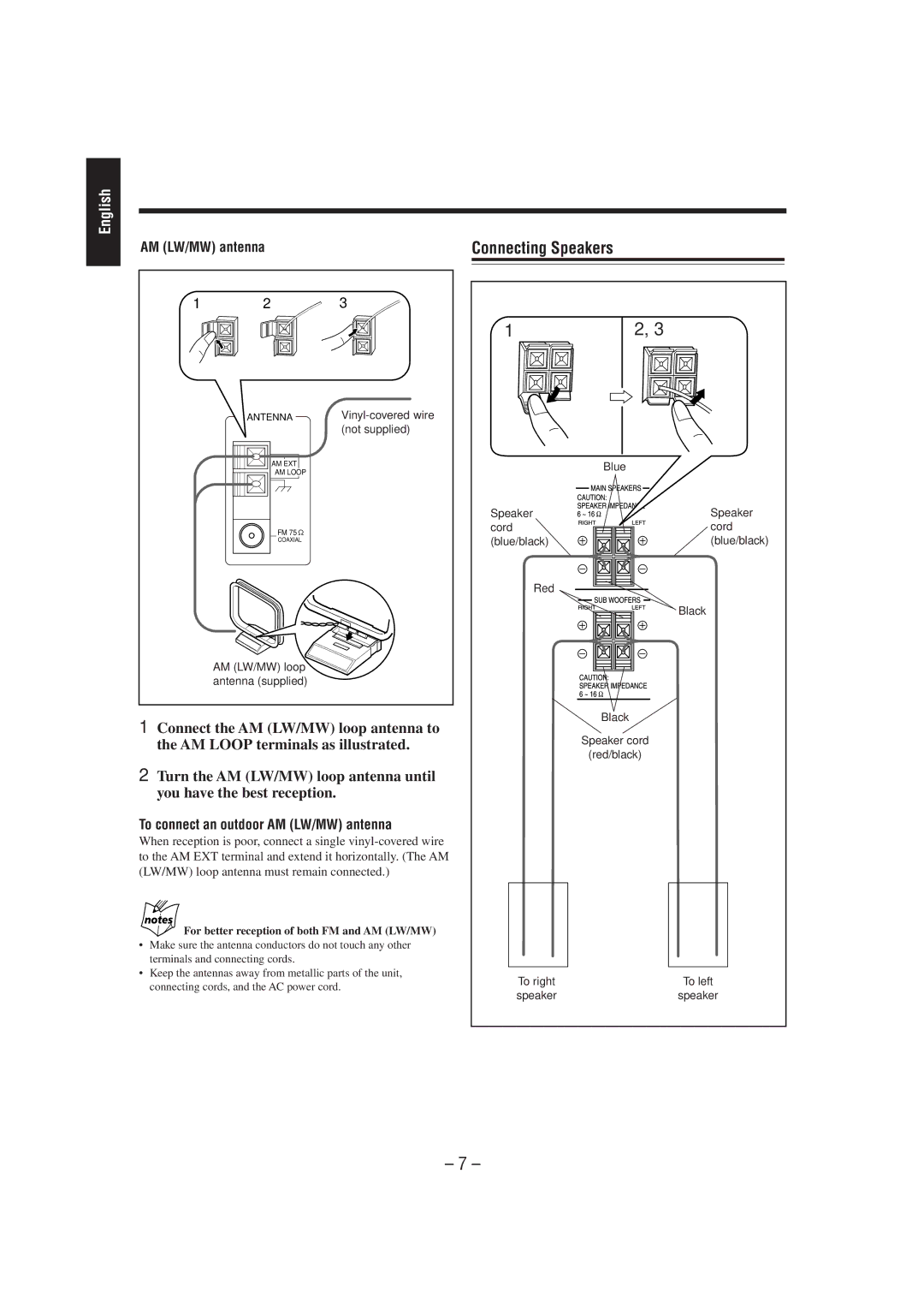 JVC CA-MXJ950R manual Connecting Speakers, To connect an outdoor AM LW/MW antenna 