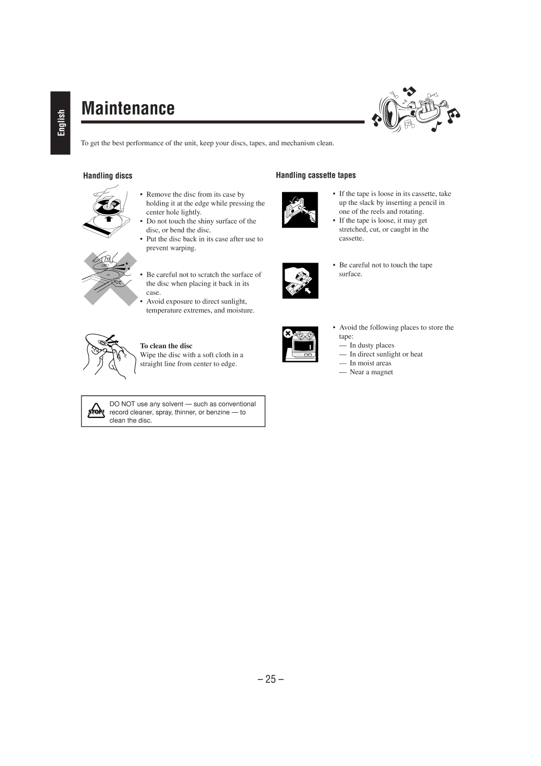 JVC CA-MXJ950R manual Maintenance, Handling discs, To clean the disc 