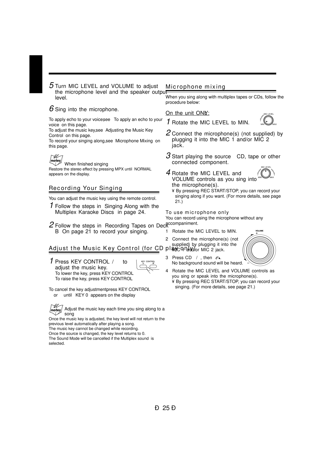 JVC CA-MXJ970V, CA-MXJ980V manual Microphone mixing, Recording Your Singing 