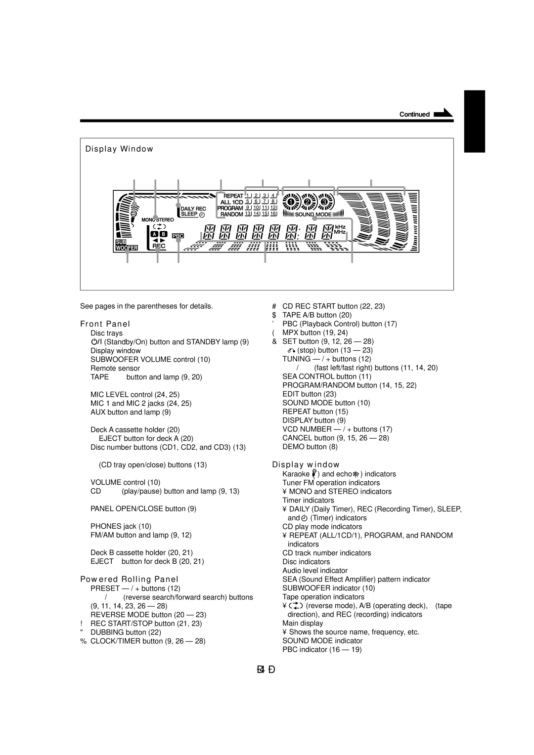 JVC CA-MXJ980V, CA-MXJ970V manual Display Window, Powered Rolling Panel 